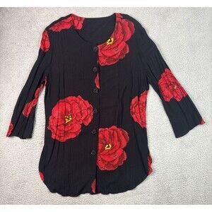 VTG Sharon Anthony Floral Poppy Tunic Dress Women's 16W Side Slits Retro USA